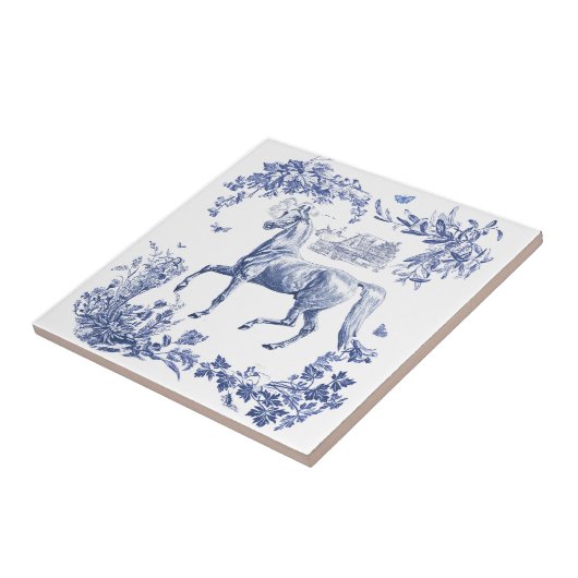 エレガントヴィンテージブルーホースフローラ タイル (側面)