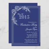 エレガントヴィンテージブルー卒業パーティ招待状 招待状 (正面/裏面)