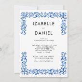 エレガントヴィンテージブルー結婚フレーム 招待状 (正面)