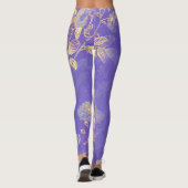 エレガントヴィンテージブルー金ゴールドフローライラストレーション レギンス (裏面)