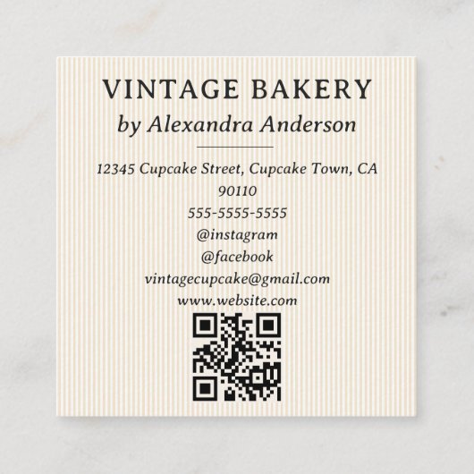 エレガントヴィンテージベーカリーベーキングツールイラスト スクエア名刺 (裏面)