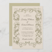 エレガントヴィンテージベージュ華美クリーム結婚ズ 招待状 (正面/裏面)