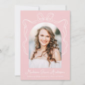 エレガントヴィンテージボウピンク写真卒業 案内状 (正面)