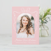 エレガントヴィンテージボウピンク写真卒業 案内状 (スタンド正面)