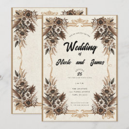 エレガントヴィンテージボヘミアン結婚フローラ 招待状