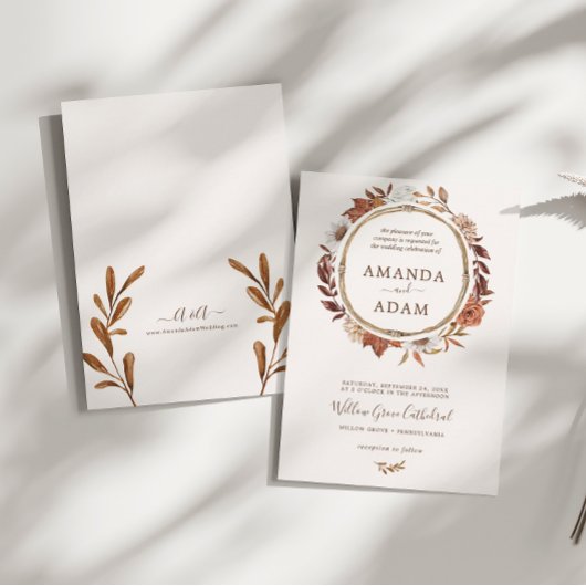 エレガントヴィンテージボホ秋の水の色結婚の 招待状