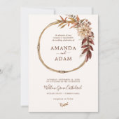 エレガントヴィンテージボホ秋の水の色結婚の 招待状 (正面)