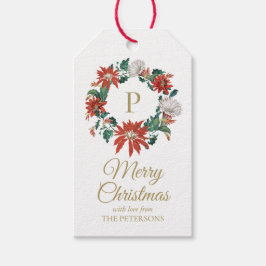 エレガントヴィンテージポインセチアリース金ゴールド名 ギフトタグ