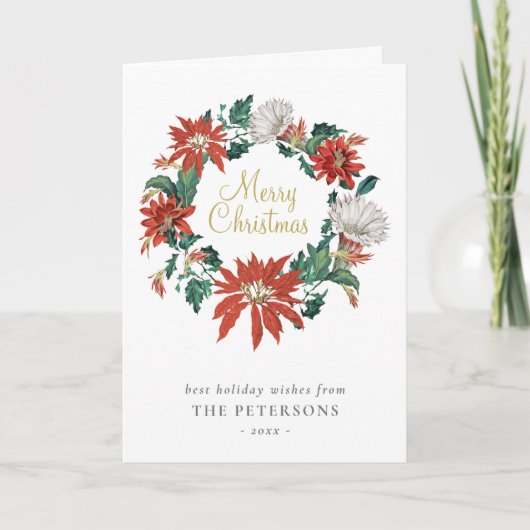 エレガントヴィンテージポインセチア花リースカード カード (正面)