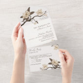 エレガントヴィンテージミニマルクリームマグノリア結婚ズ オールインワン招待状 (貼ってはがせる)