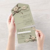 エレガントヴィンテージミニマルグ・マグノリア結婚ズ オールインワン招待状 (貼ってはがせる)