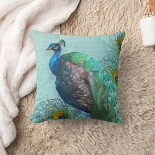エレガントヴィンテージモダンピーコックフェザーズアクアブルー クッション (ブランケット)