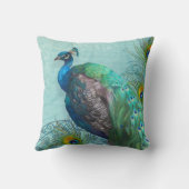 エレガントヴィンテージモダンピーコックフェザーズアクアブルー クッション (裏面)