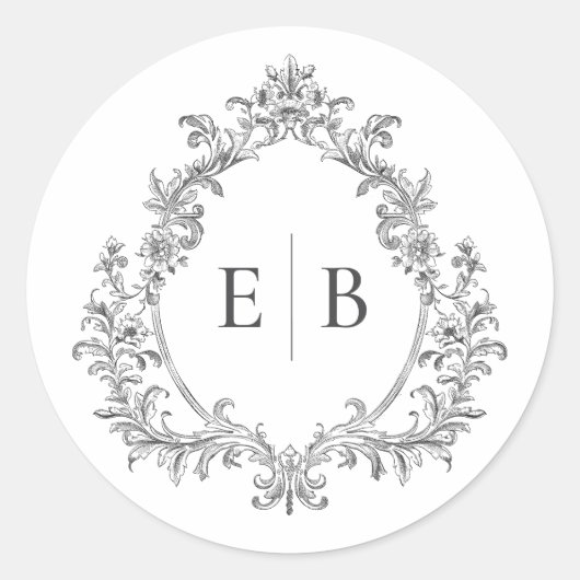 エレガントヴィンテージモノグラム結婚クレストのロゴ ラウンドシール (正面)