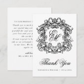 エレガントヴィンテージモノグラム結婚クレスト サンキューカード (正面/裏面)