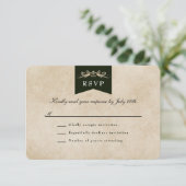 エレガントヴィンテージライブラリテーマウェディングRSVPカード 出欠カード (スタンド正面)