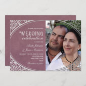 エレガントヴィンテージラグジュアリー結婚パープルズ 招待状 (正面/裏面)