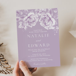 エレガントヴィンテージラベンダーフローラ結婚ズ 招待状