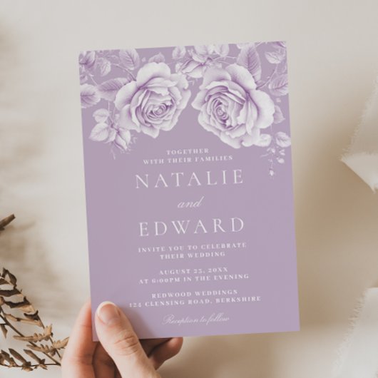 エレガントヴィンテージラベンダーフローラ結婚ズ 招待状