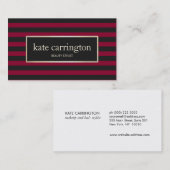 エレガントヴィンテージレッド黒ストライプメイクアップアーティスト 名刺 (正面/裏面)