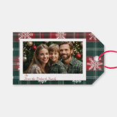 エレガントヴィンテージレッド&グリーン雪片の写真 ギフトタグ (正面(横))