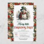 エレガントヴィンテージレトロクラシックかわいい雪だるま 招待状 (正面/裏面)