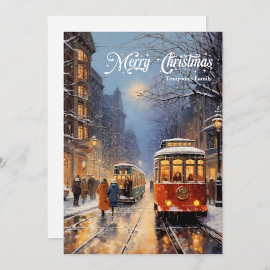 エレガントヴィンテージレトロクラシックナイトクリスマスシティ シーズンカード (正面/裏面)