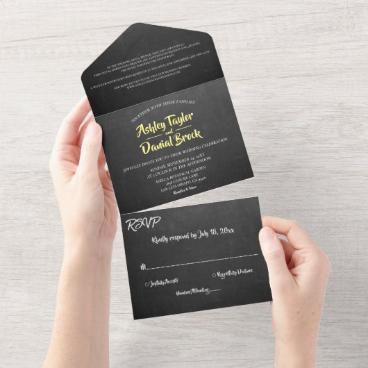 エレガントヴィンテージレトロシャルボ結婚ードスクリプト オールインワン招待状 (貼ってはがせる)