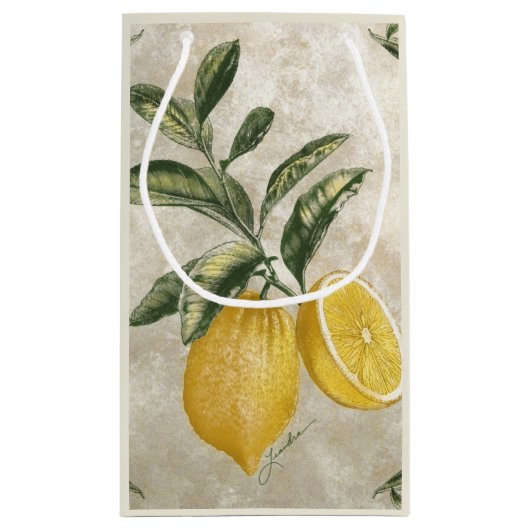 エレガントヴィンテージレモン – 編集可能素朴抱き枕 スモールペーパーバッグ (裏面)