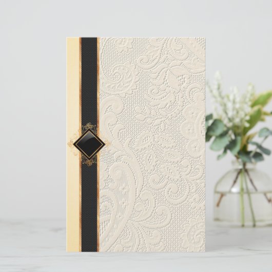 エレガントヴィンテージレーステクスチャ文房具紙 便箋 (スタンド正面)