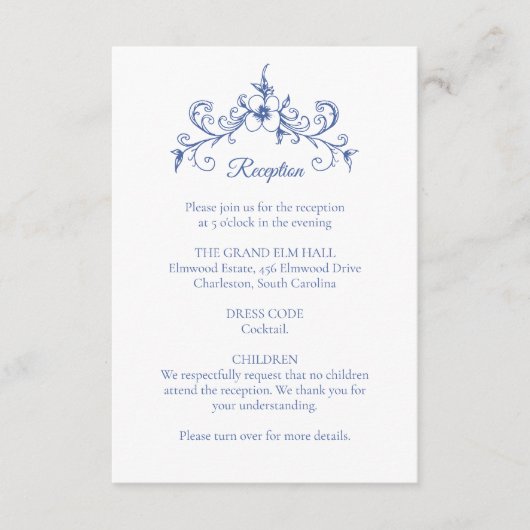 エレガントヴィンテージロマンスダスティブルーフローラ結婚ズ エンクロージャーカード (正面)