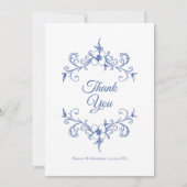 エレガントヴィンテージロマンスダスティブルーフローラ結婚ズ サンキューカード (正面)