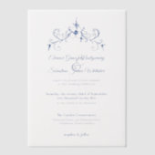 エレガントヴィンテージロマンスダスティブルーフローラ結婚ズ ベラム紙招待状 (正面)