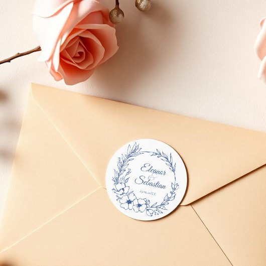 エレガントヴィンテージロマンスダスティブルーフローラ結婚ズ ラウンドシール