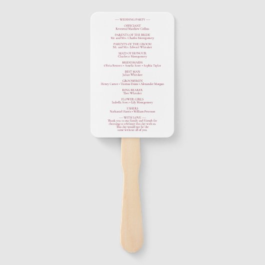 エレガントヴィンテージロマンスブルゴーニュ結婚式 プログラム ハンドファン (裏面)