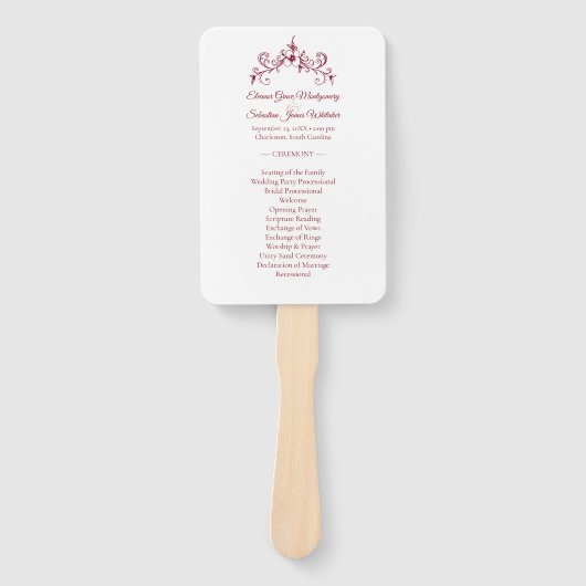 エレガントヴィンテージロマンスブルゴーニュ結婚式 プログラム ハンドファン (正面)