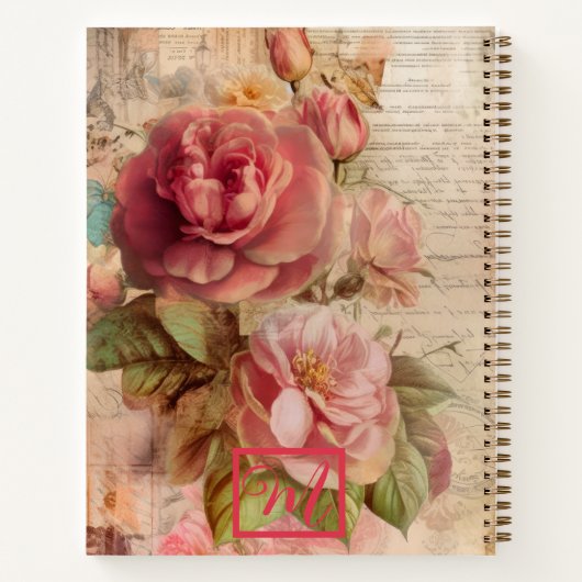 エレガントヴィンテージロマンチックなピンクのフローラ ノートブック (裏面)