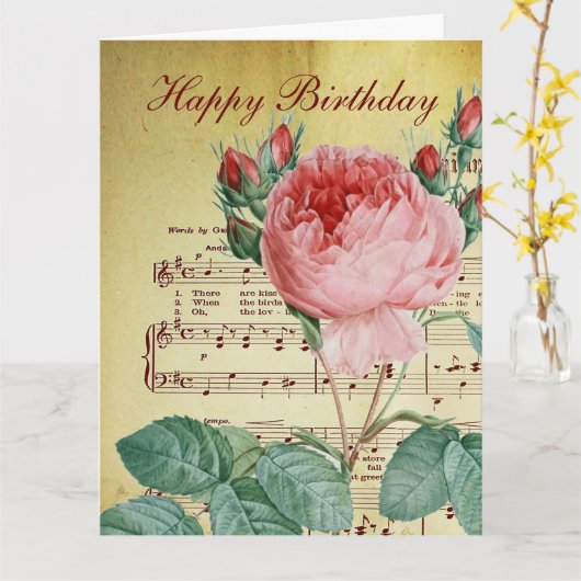 エレガントヴィンテージロマンチックバラアンティーク音楽ノート カード (黄色い花)