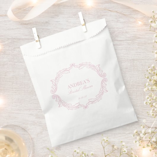 エレガントヴィンテージロマンチックピンクブライダルシャワー フェイバーバッグ (クリップ留めされた状態)
