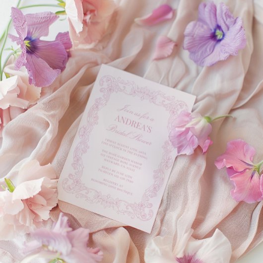 エレガントヴィンテージロマンチックピンクブライダルシャワー 招待状