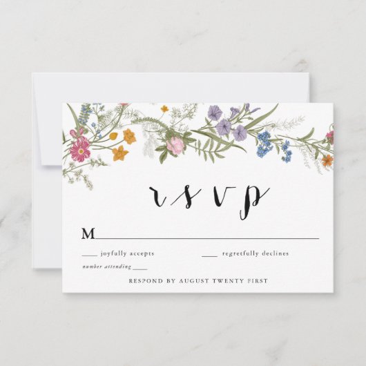 エレガントヴィンテージワイルドフラワーRSVPエンクロージャカード 招待状 (正面)