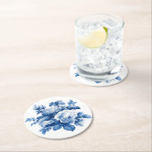 エレガントヴィンテージ中国ブルーバラ ラウンドペーパーコースター (インサイチュ)