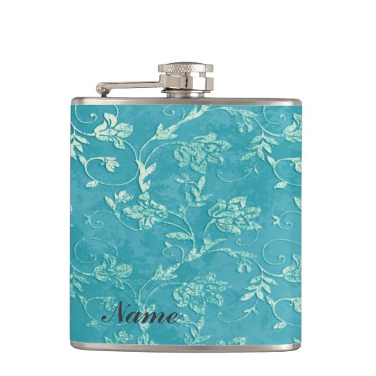 エレガントヴィンテージ優しい花のパターンの苗字 フラスク (正面)