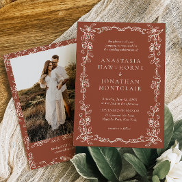 エレガントヴィンテージ写真テラコッタ結婚ズ 招待状