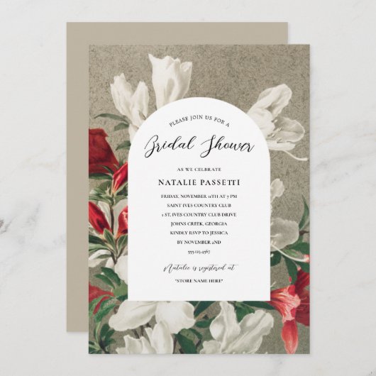 エレガントヴィンテージ冬花模様ブライダルシャワー 招待状 (正面/裏面)