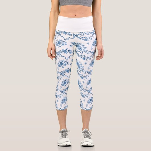 エレガントヴィンテージ刻印青バラとリボン カプリレギンス (正面)