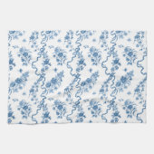 エレガントヴィンテージ刻印青バラとリボン キッチンタオル (横)