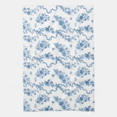 エレガントヴィンテージ刻印青バラとリボン キッチンタオル (縦)