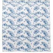 エレガントヴィンテージ刻印青バラとリボン シャワーカーテン (正面)