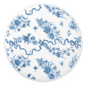 エレガントヴィンテージ刻印青バラとリボン セラミックノブ (正面)